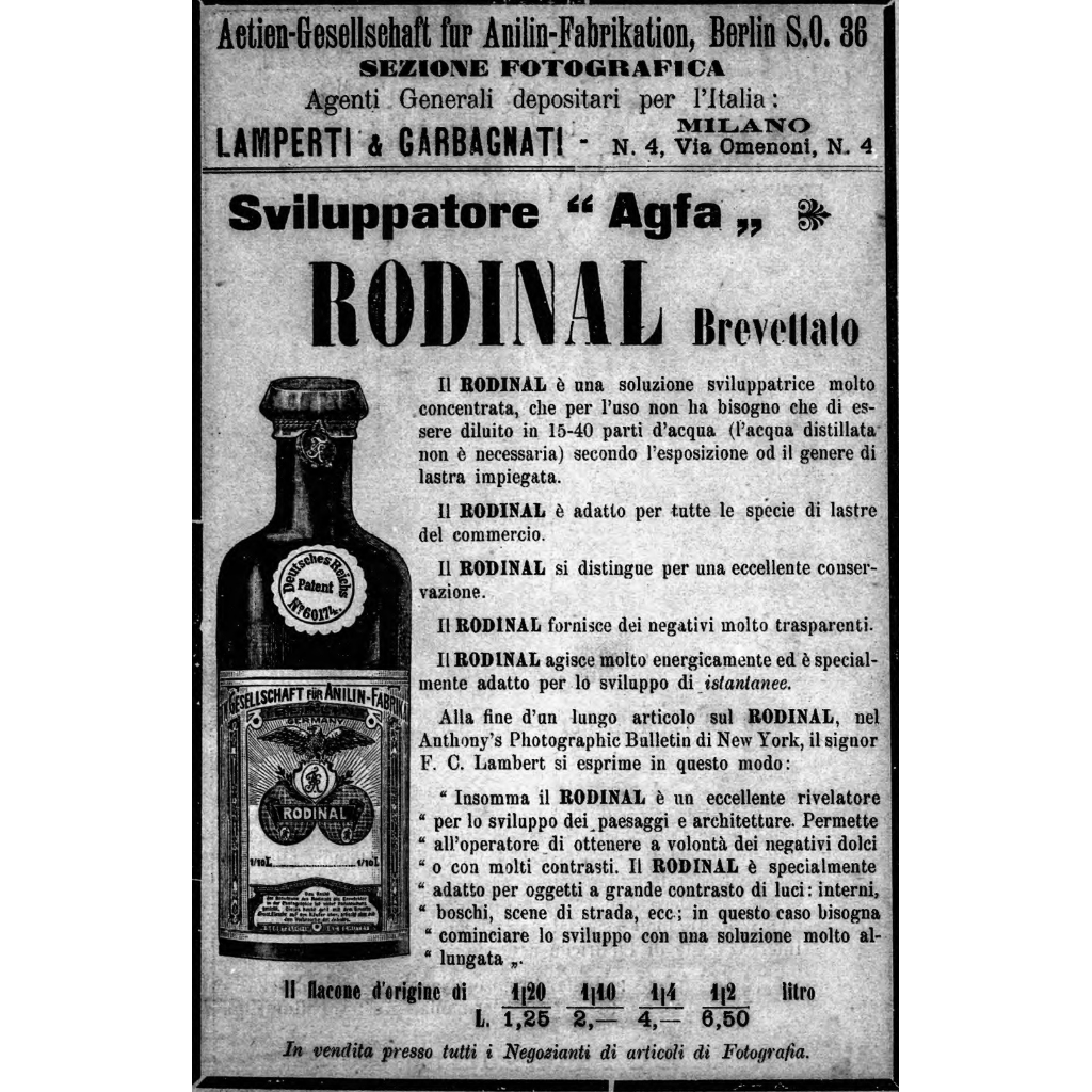 1903: il Rodinal (chimico per lo sviluppo in bianconero usato ancora oggi)
